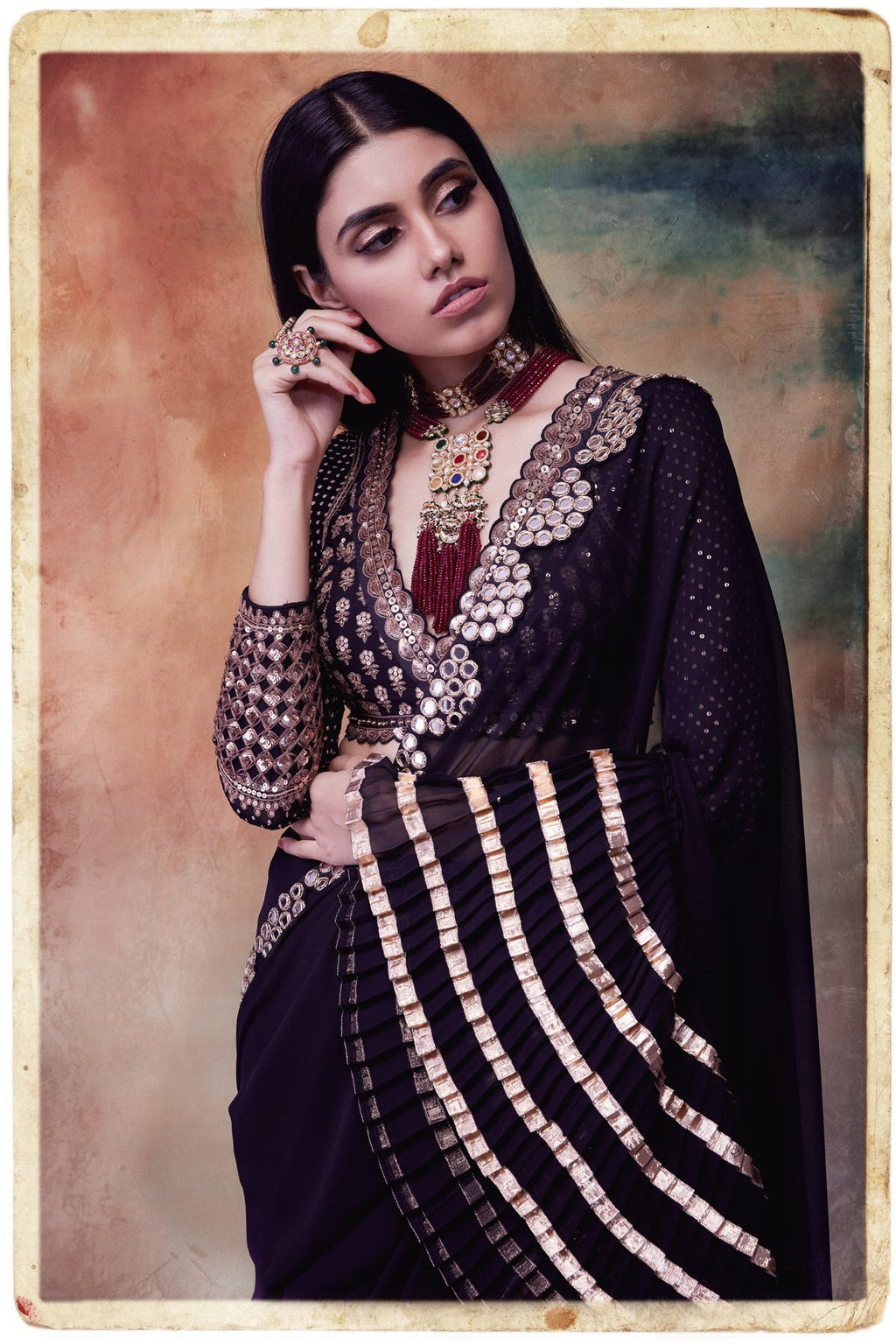 Fiona Women's Saree | Lace Frill with Mirror Border 1