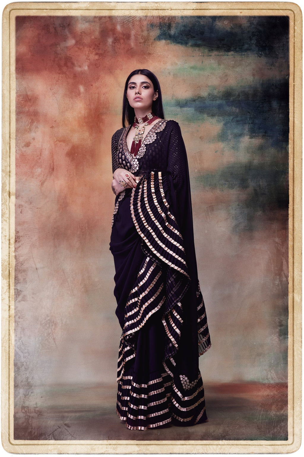 Fiona Women's Saree | Lace Frill with Mirror Border 2