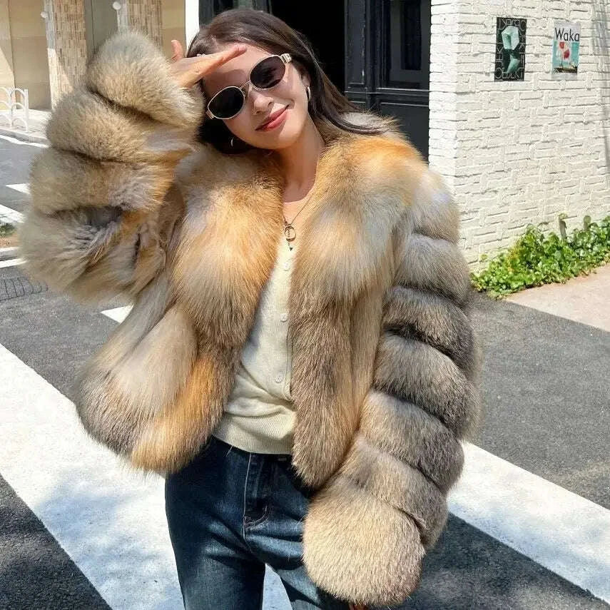 Fiona Women's Short Fur Coat | Premium Fox Fur, Turn-Down Collar 0