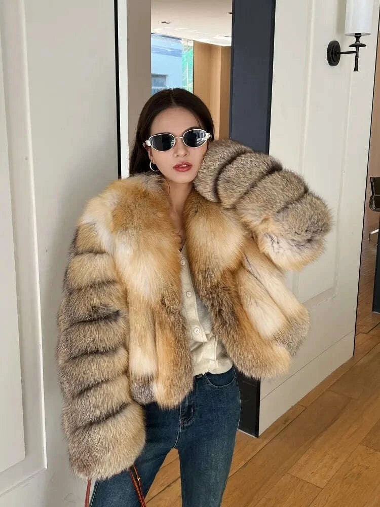 Fiona Women's Short Fur Coat | Premium Fox Fur, Turn-Down Collar 1