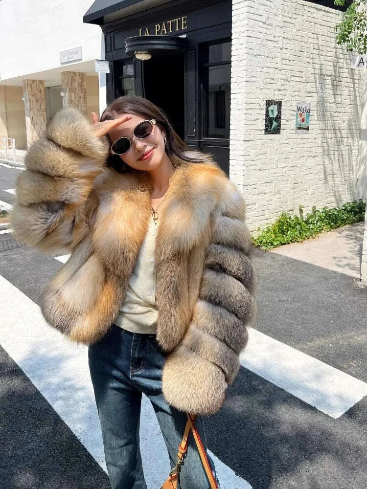 Fiona Women's Short Fur Coat | Premium Fox Fur, Turn-Down Collar 2