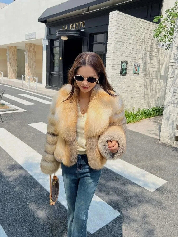Fiona Women's Short Fur Coat | Premium Fox Fur, Turn-Down Collar 3