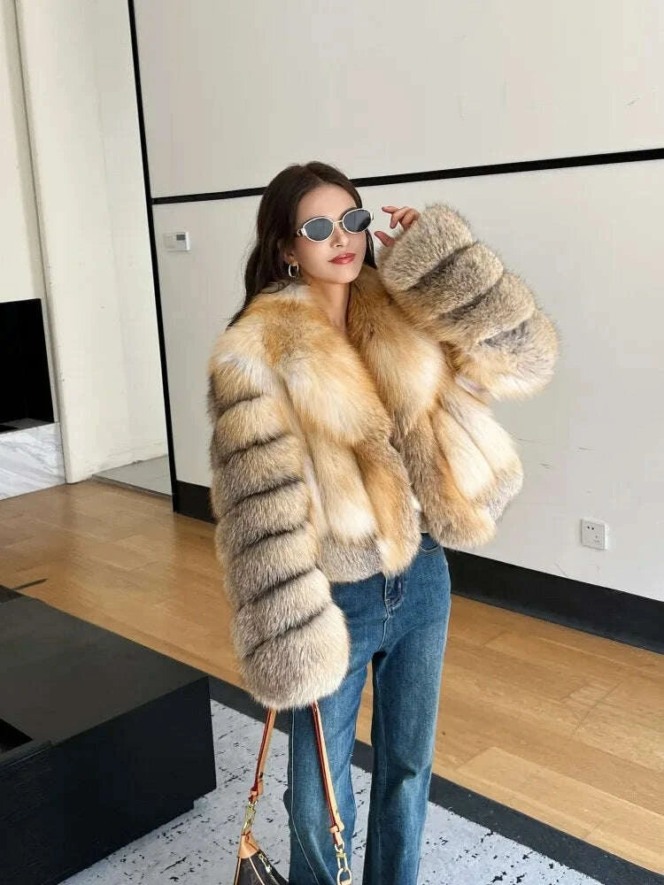 Fiona Women's Short Fur Coat | Premium Fox Fur, Turn-Down Collar 4