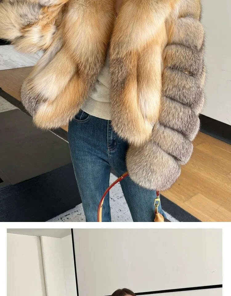 Fiona Women's Short Fur Coat | Premium Fox Fur, Turn-Down Collar 5