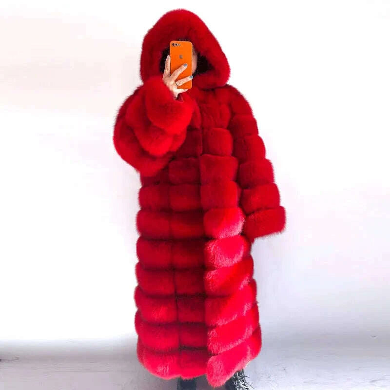 Fiona Women's Winter Coat | 100% Real Fox Fur, Hooded Long Puffer 4