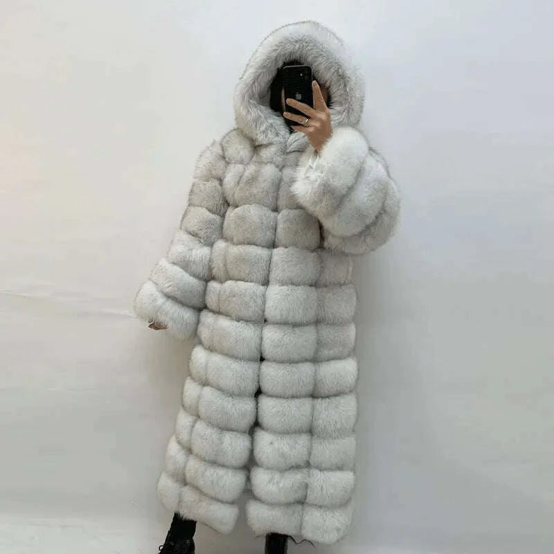Fiona Women's Winter Coat | 100% Real Fox Fur, Hooded Long Puffer 5