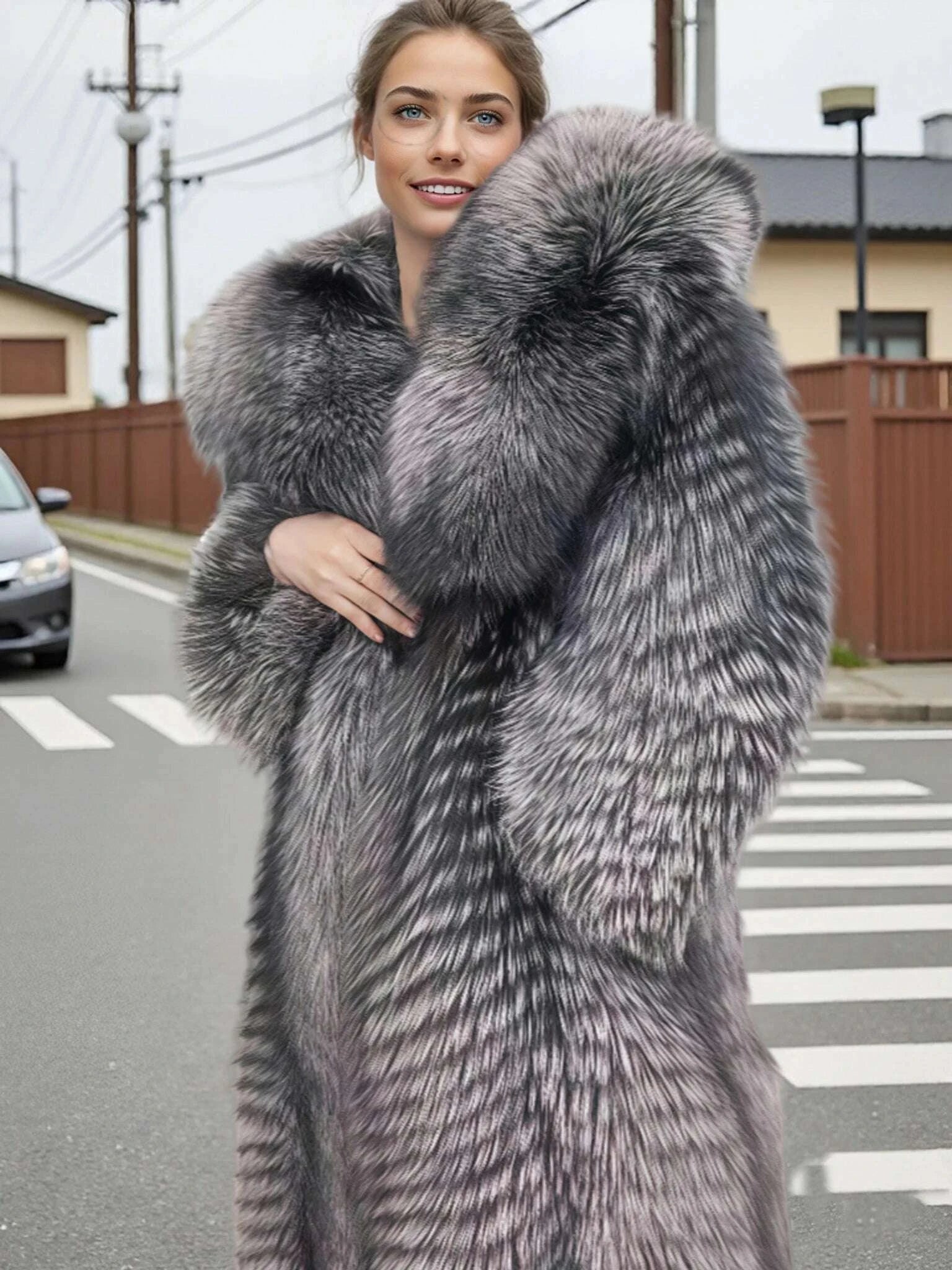 Fiona Women's X-Long Coat | Real Fox Fur, Hooded Luxury 0