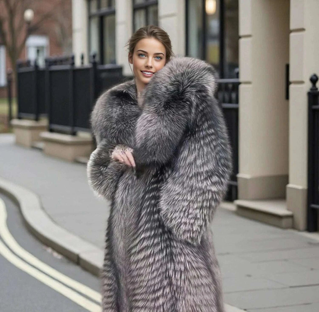 Fiona Women's X-Long Coat | Real Fox Fur, Hooded Luxury 1