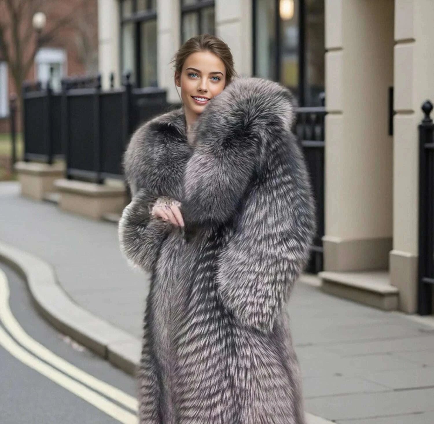 Fiona Women's X-Long Coat | Real Fox Fur, Hooded Luxury 1
