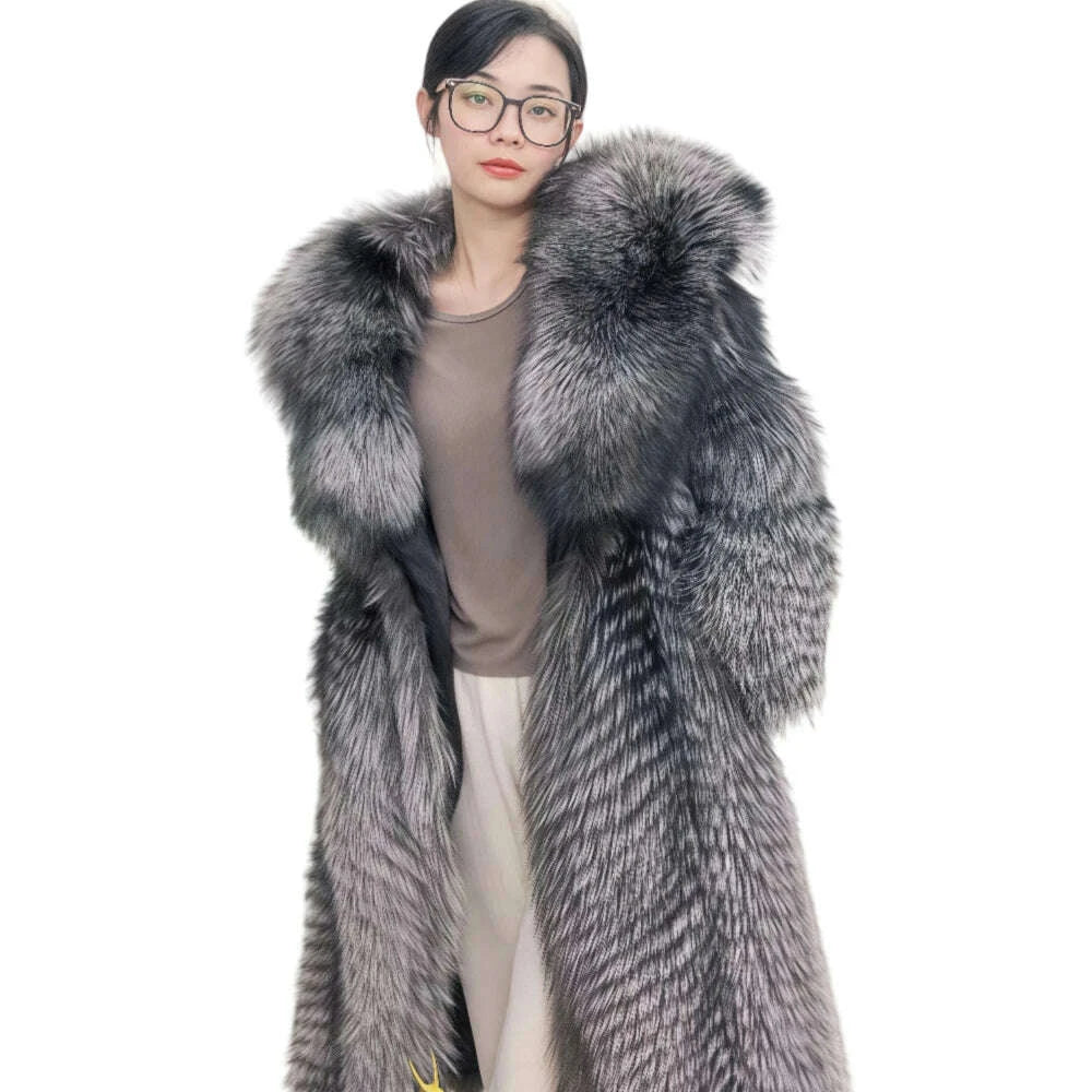 Fiona Women's X-Long Coat | Real Fox Fur, Hooded Luxury 2