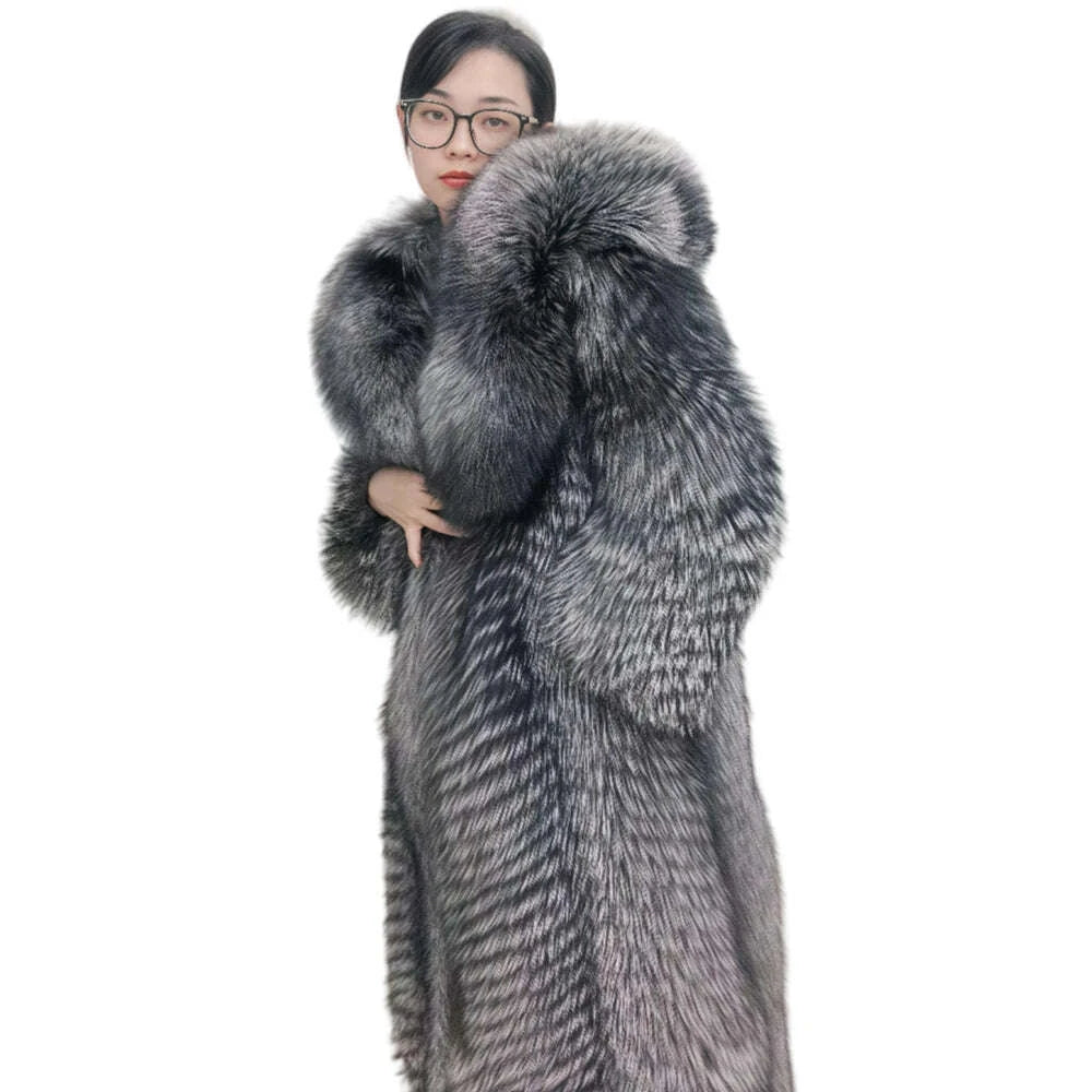 Fiona Women's X-Long Coat | Real Fox Fur, Hooded Luxury 3