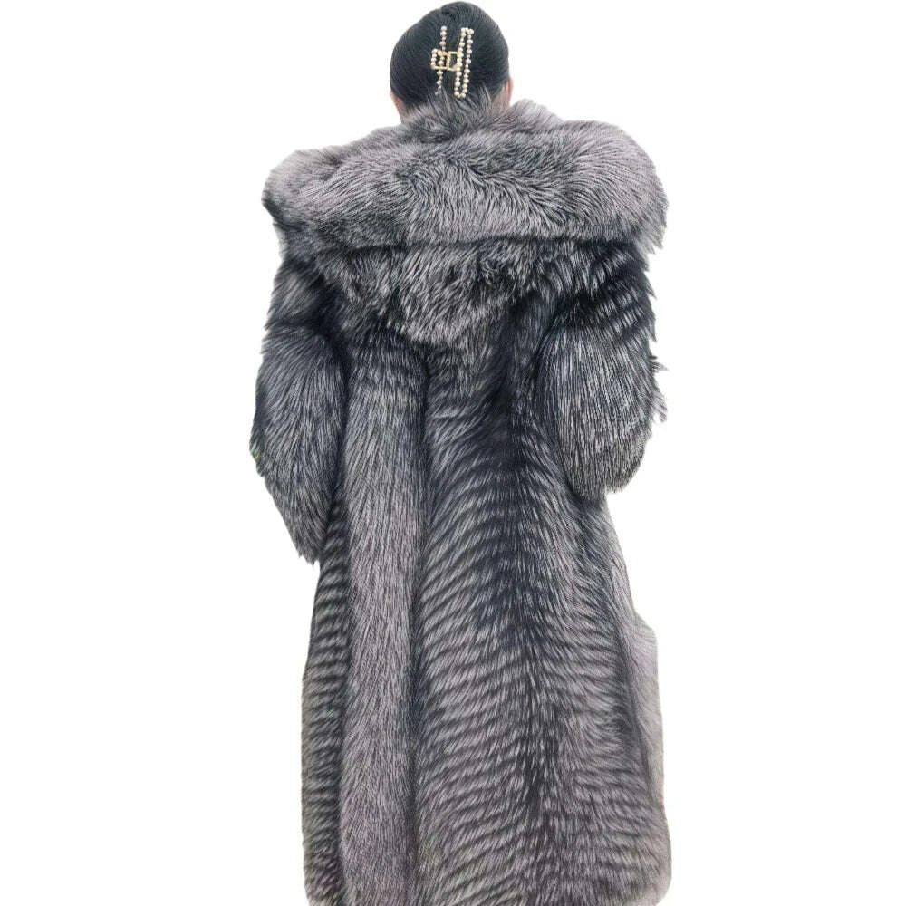Fiona Women's X-Long Coat | Real Fox Fur, Hooded Luxury 4