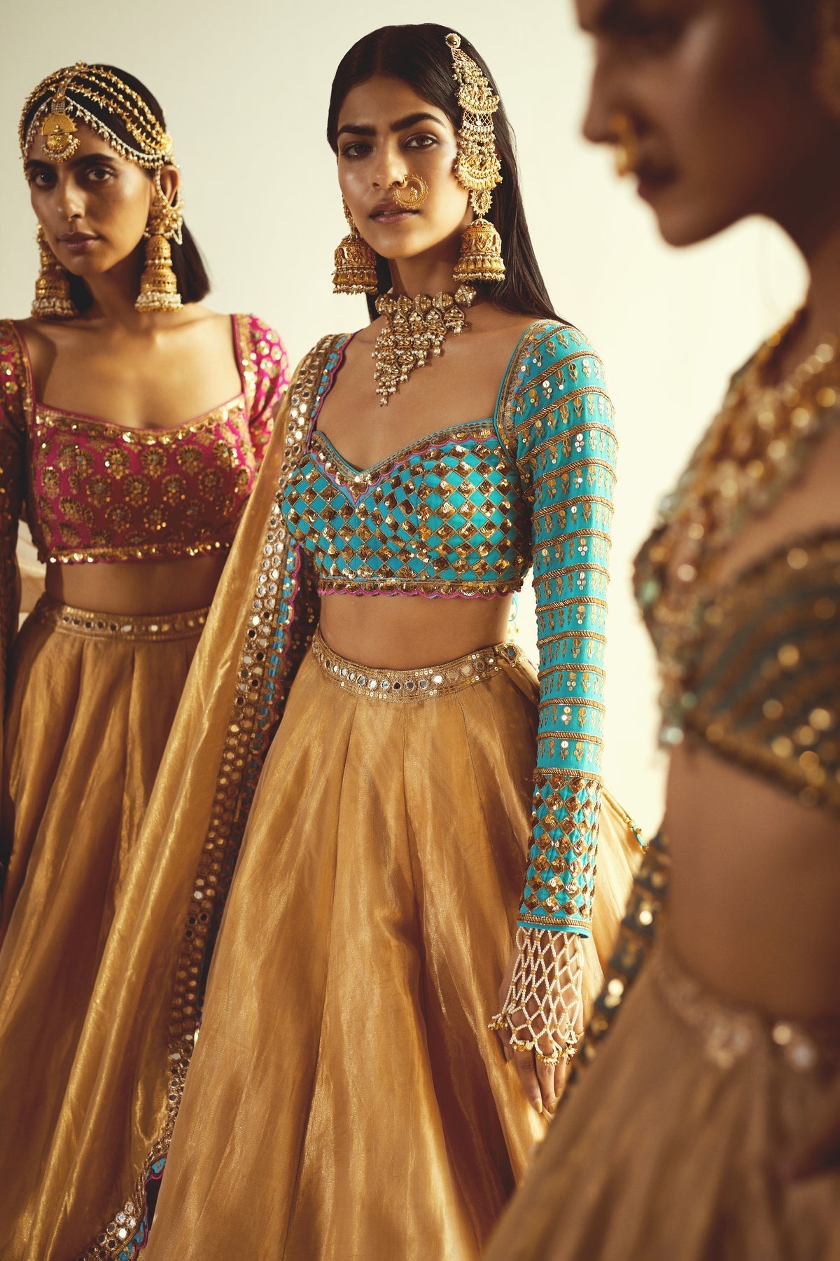 Firozi Women's Wedding Lehenga Set | Hand Embroidered Blouse with Sequins, Festive 1