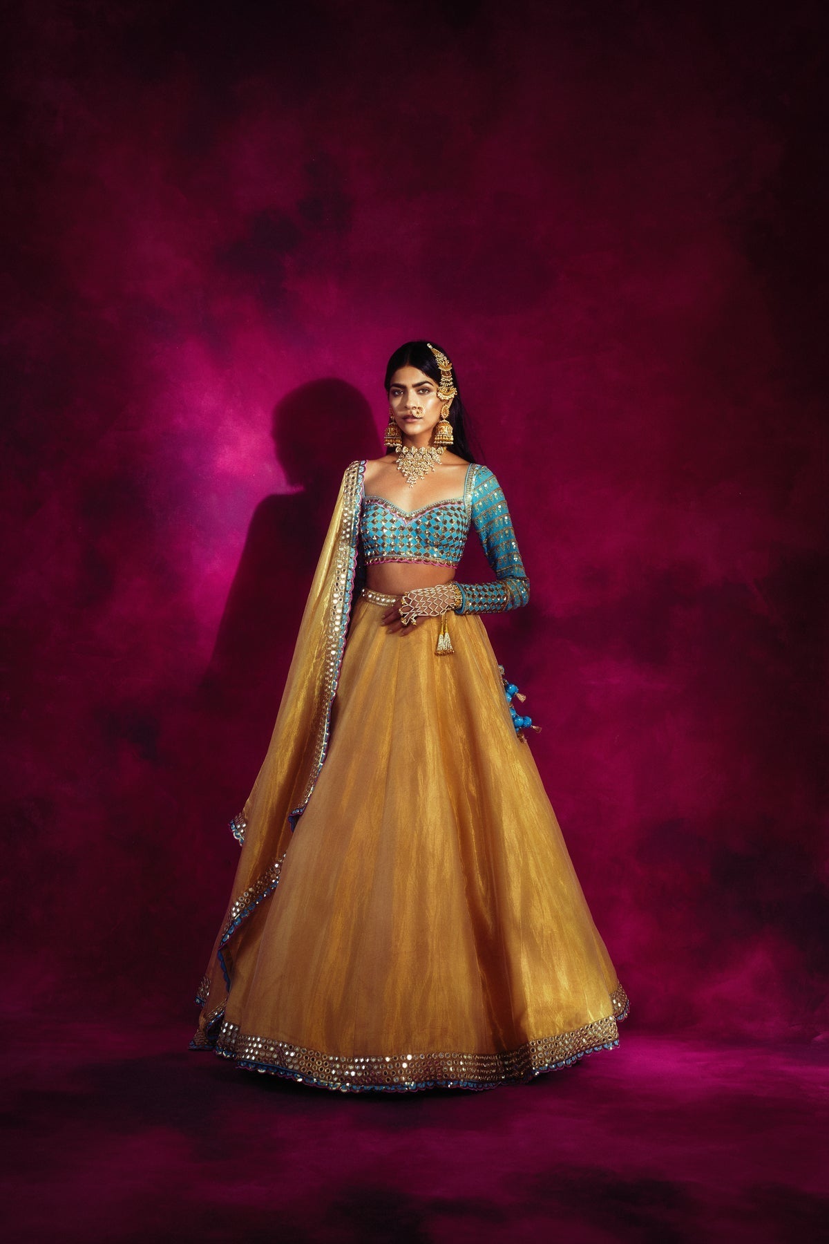Firozi Women's Wedding Lehenga Set | Hand Embroidered Blouse with Sequins, Festive 4