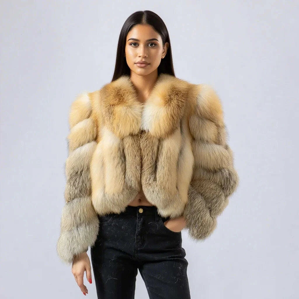 Gina Women's Fox Fur Coat | Luxurious Short Jacket with Fox Fur Collar 1