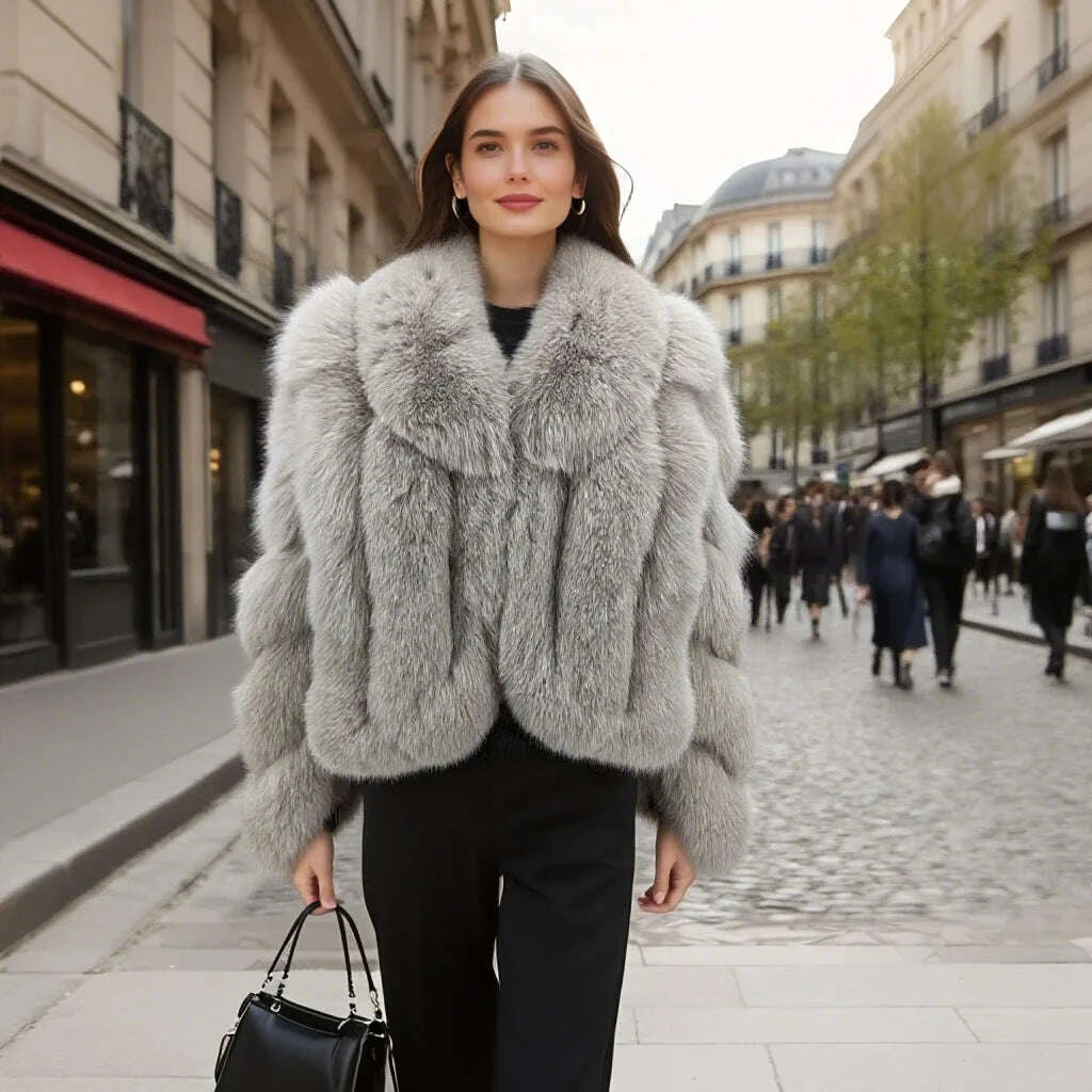 Gina Women's Fox Fur Coat | Luxurious Short Jacket with Fox Fur Collar 10