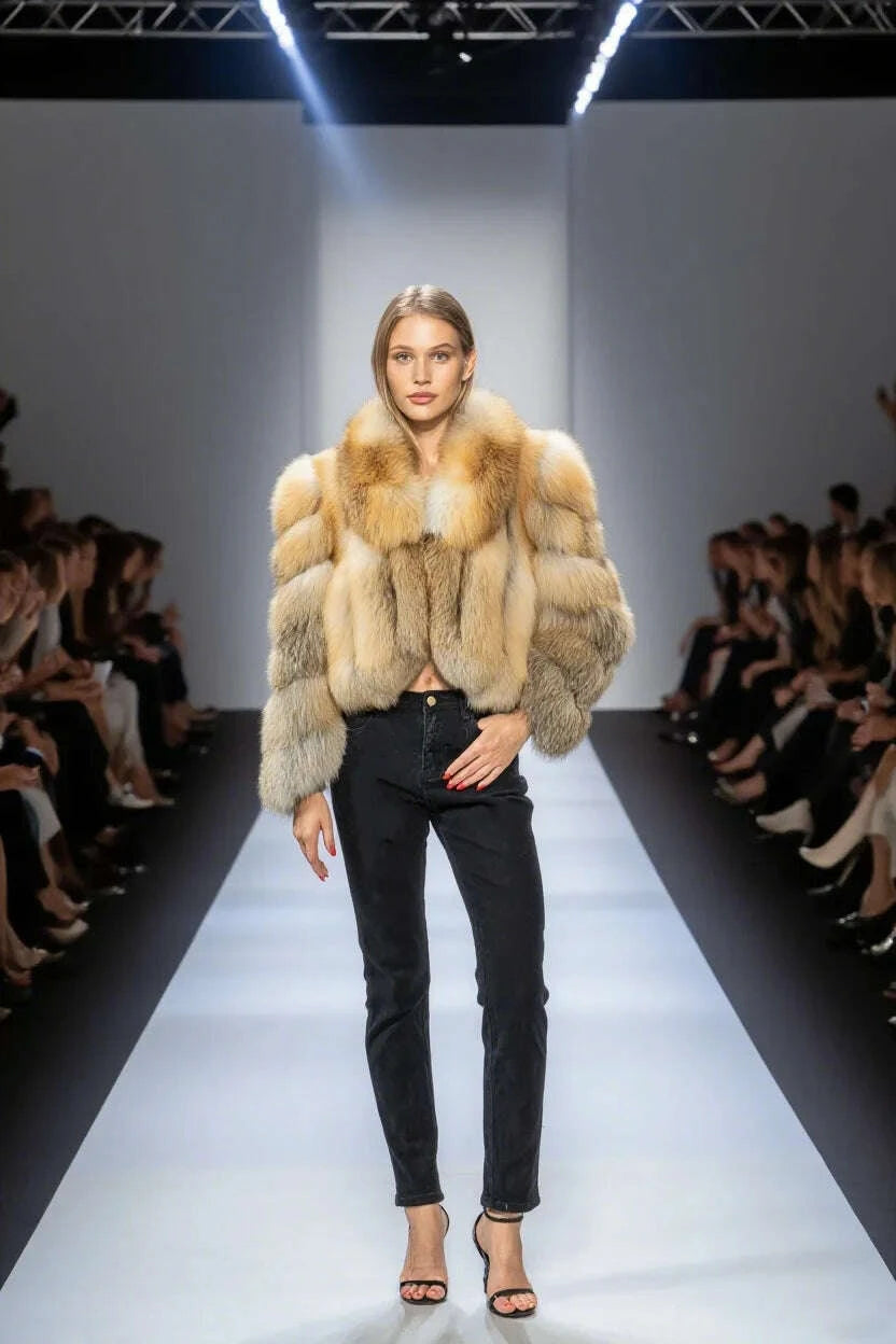 Gina Women's Fox Fur Coat | Luxurious Short Jacket with Fox Fur Collar 11