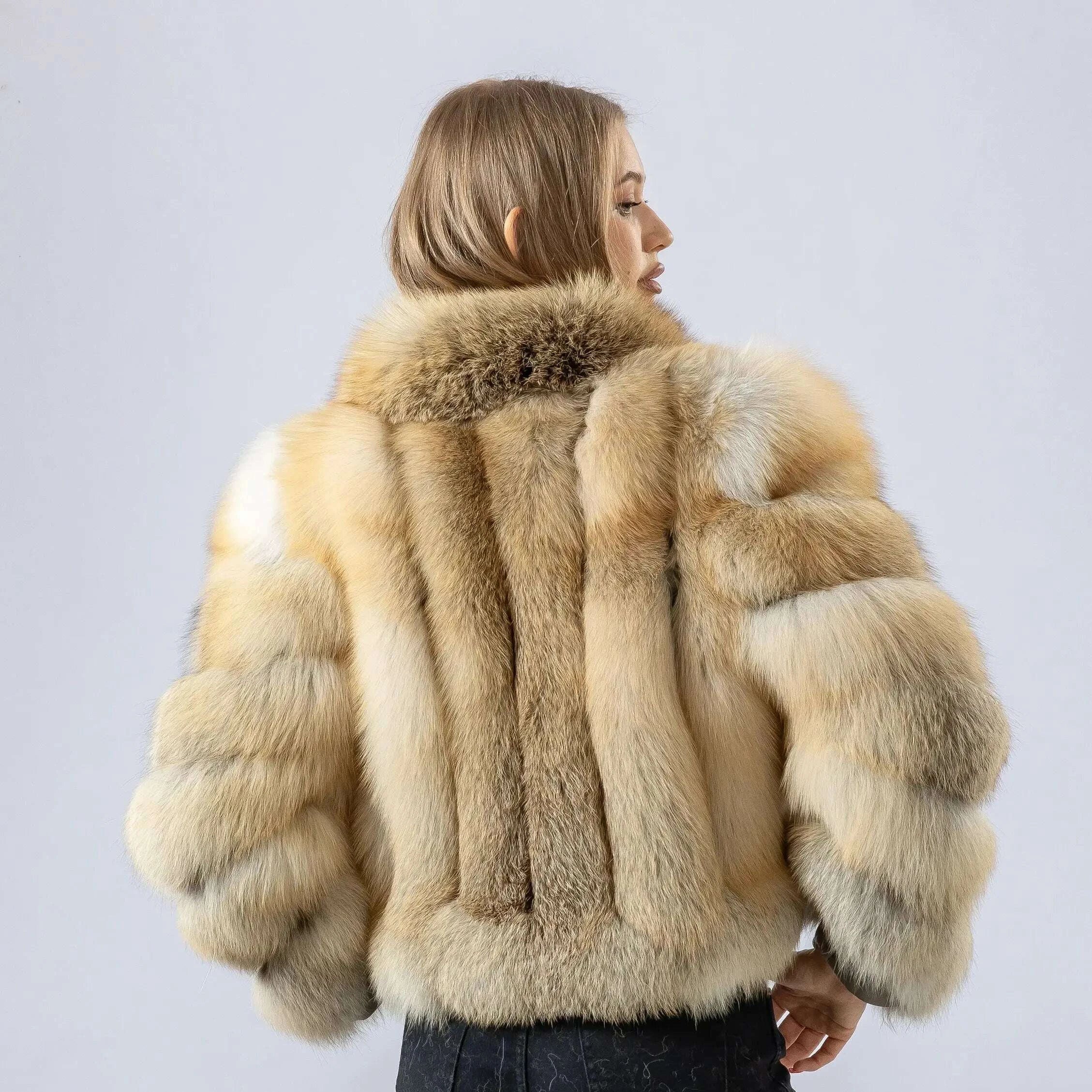 Gina Women's Fox Fur Coat | Luxurious Short Jacket with Fox Fur Collar 2