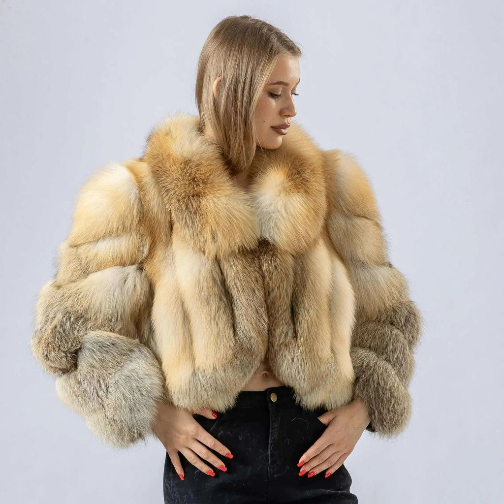 Gina Women's Fox Fur Coat | Luxurious Short Jacket with Fox Fur Collar 3