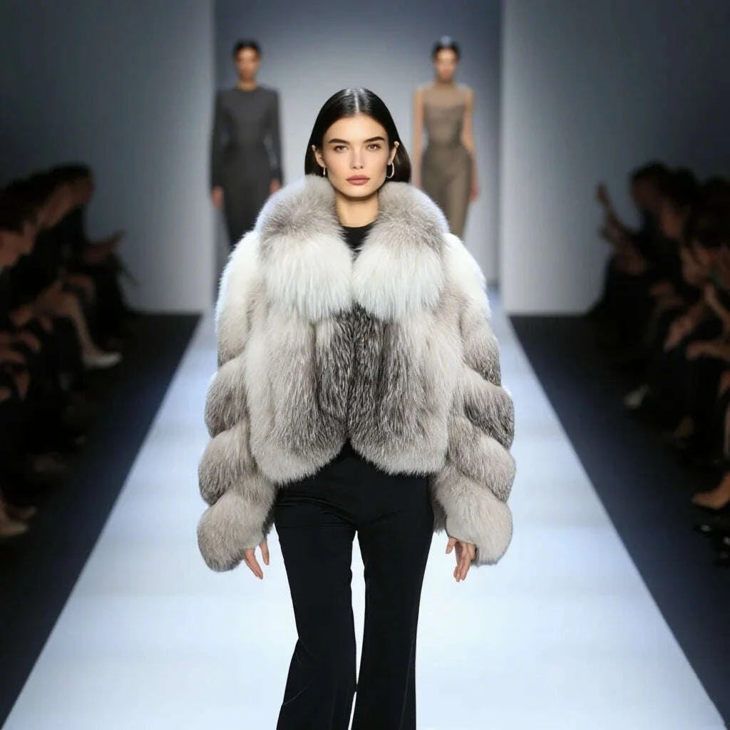 Gina Women's Fox Fur Coat | Luxurious Short Jacket with Fox Fur Collar 9