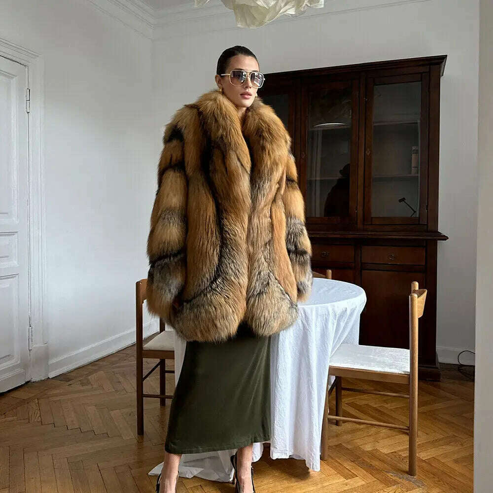 Gina Women's Fox Fur Lapel Coat | Luxurious Thick Winter Overcoat 1