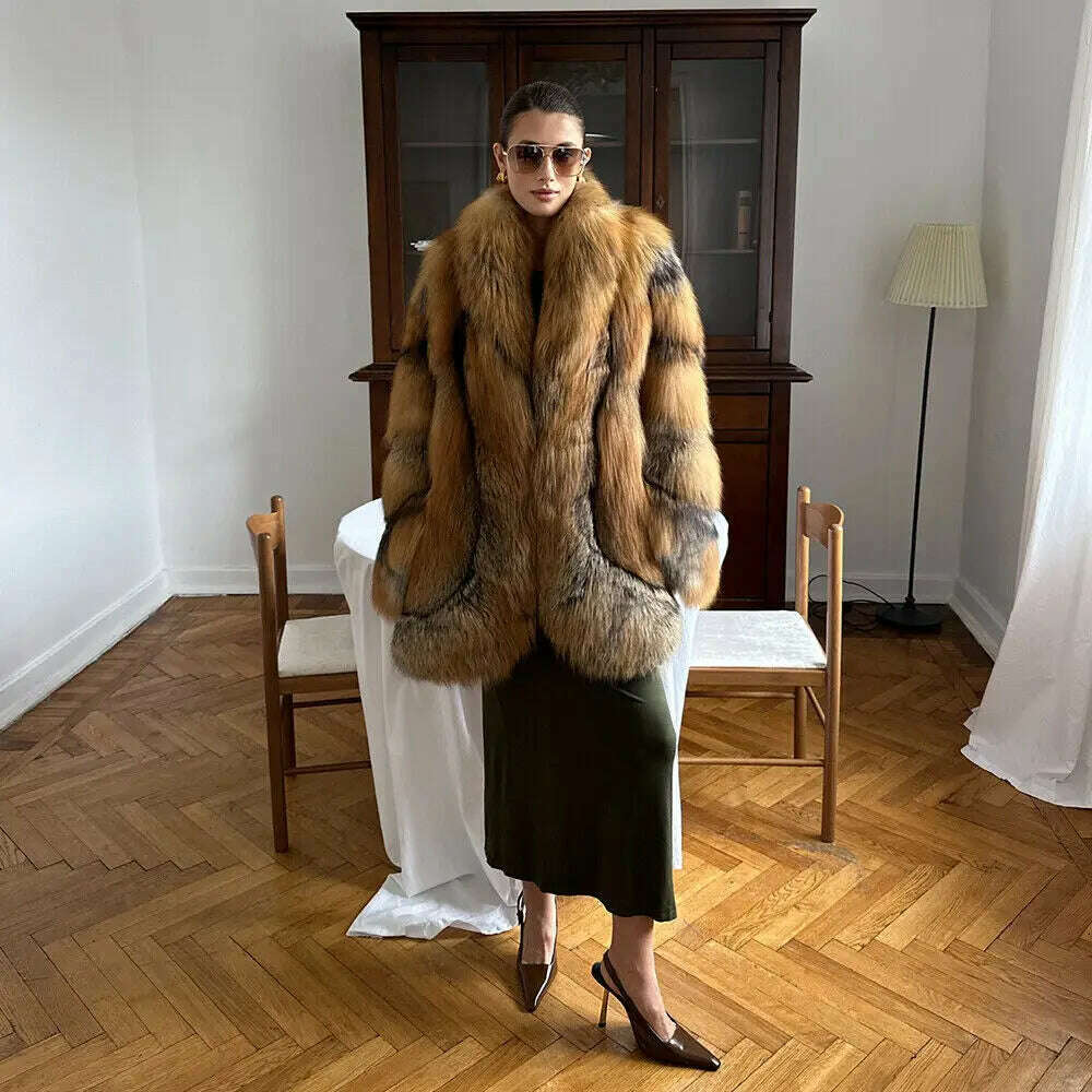 Gina Women's Fox Fur Lapel Coat | Luxurious Thick Winter Overcoat 2