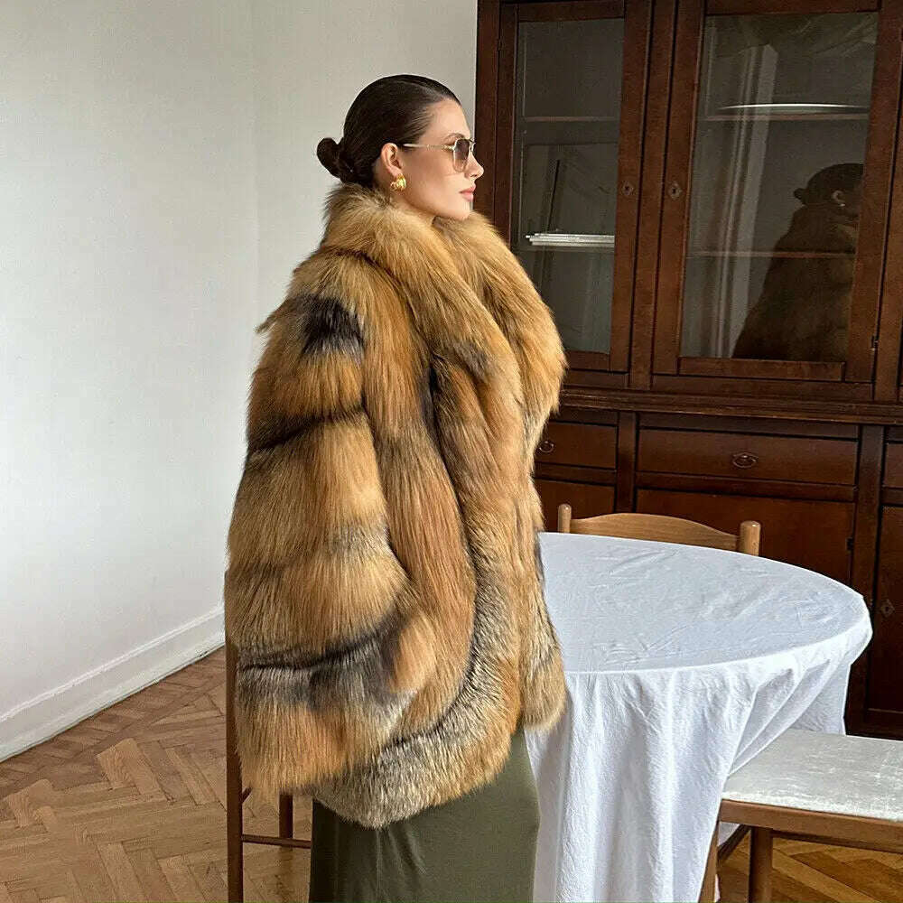 Gina Women's Fox Fur Lapel Coat | Luxurious Thick Winter Overcoat 3