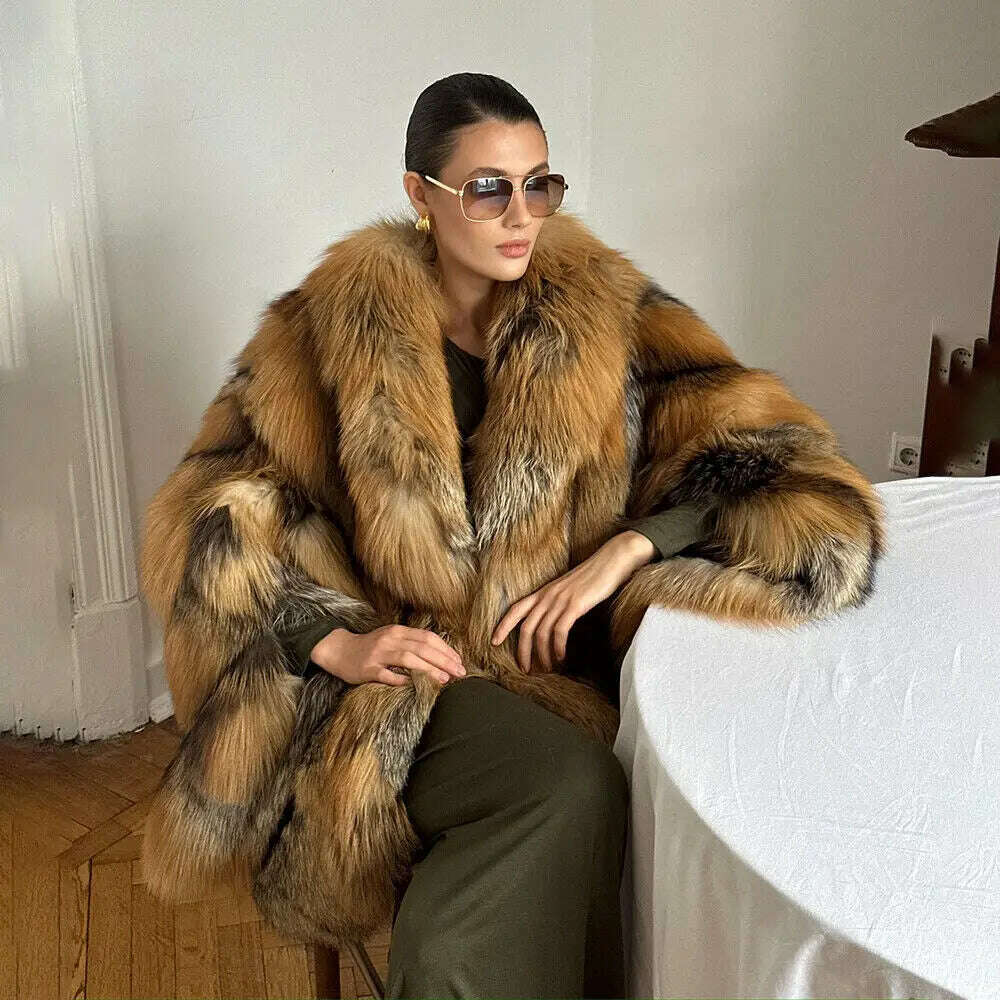 Gina Women's Fox Fur Lapel Coat | Luxurious Thick Winter Overcoat 5