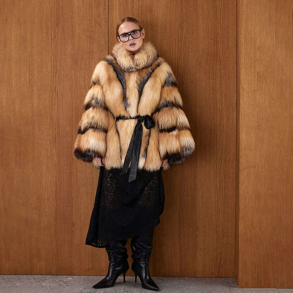 Gina Women's Fox Fur Poncho | Thick Collar, Luxury Winter Wear 1