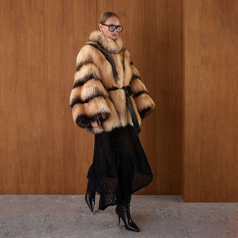 Gina Women's Fox Fur Poncho | Thick Collar, Luxury Winter Wear 2