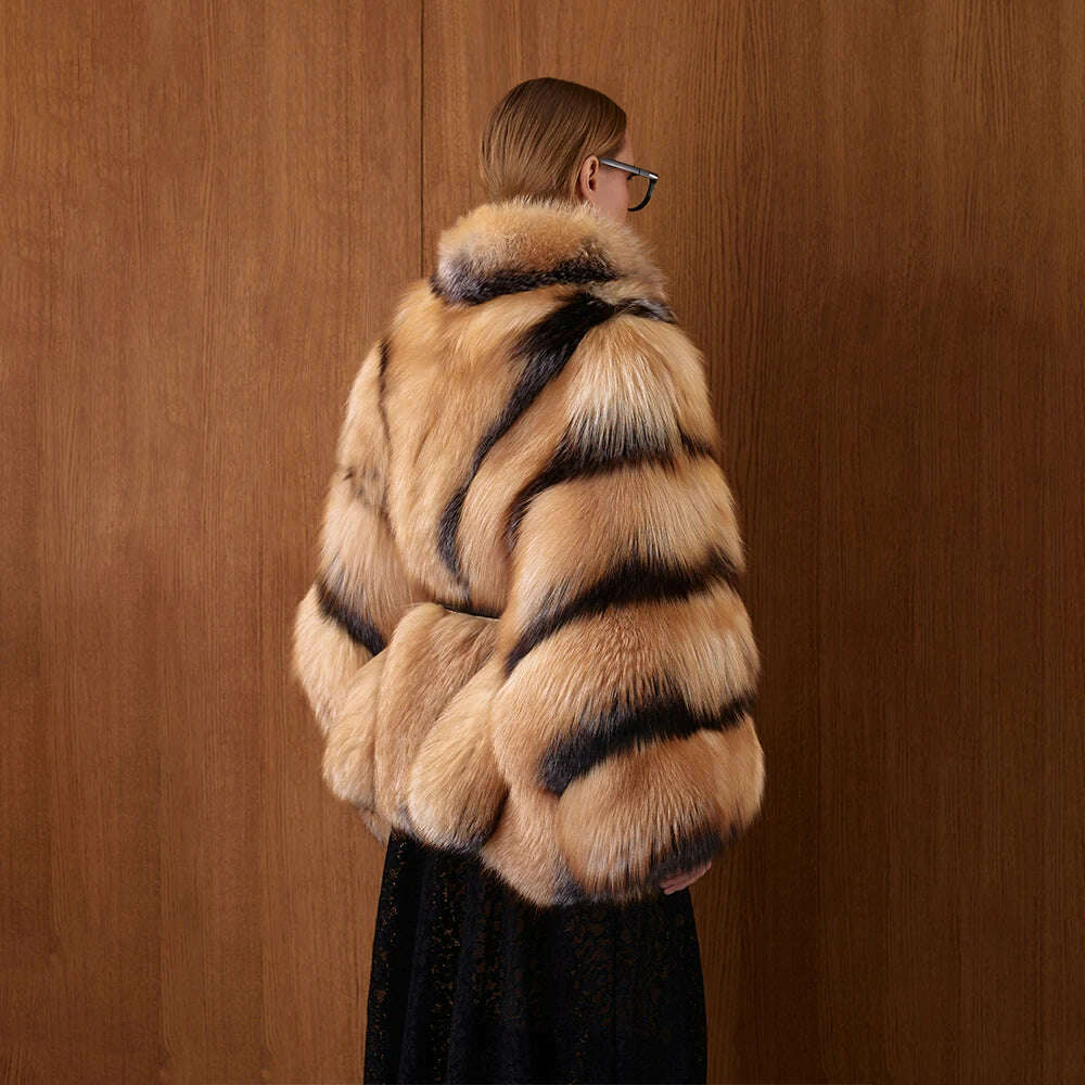 Gina Women's Fox Fur Poncho | Thick Collar, Luxury Winter Wear 4