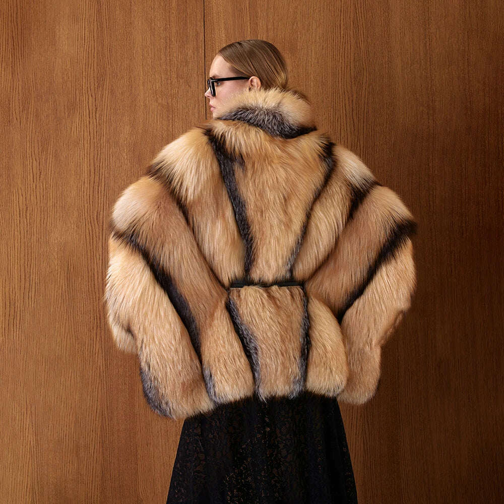 Gina Women's Fox Fur Poncho | Thick Collar, Luxury Winter Wear 5