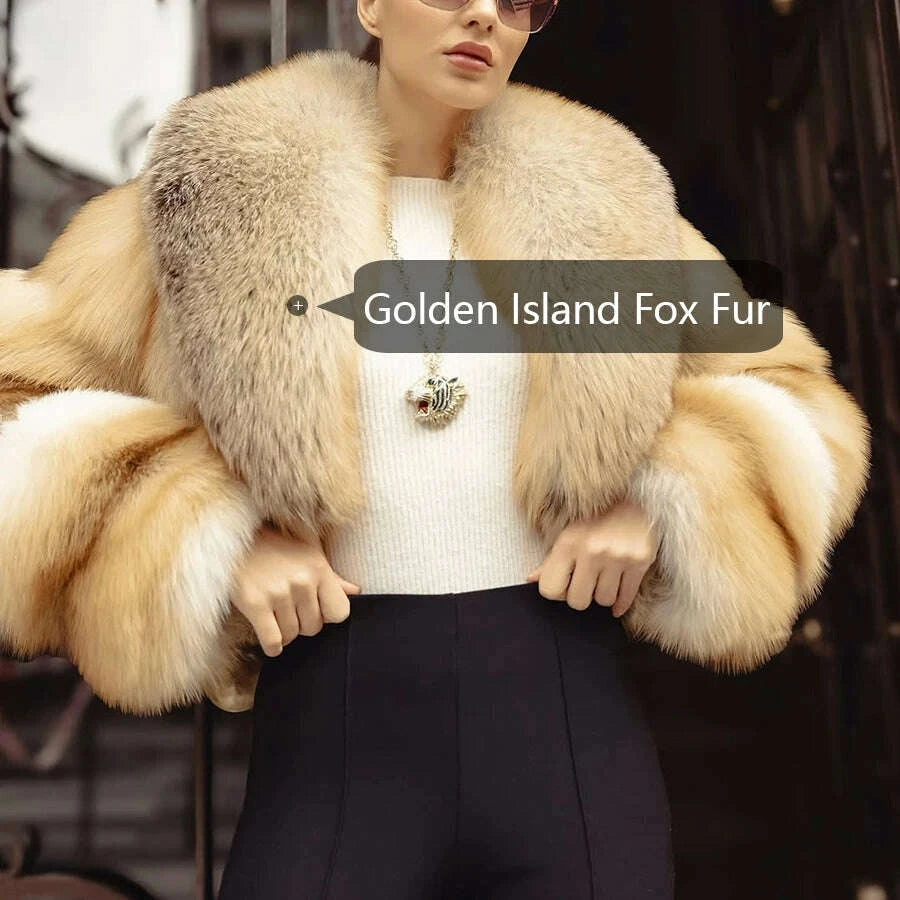 Gina Women's Fur Coat | Genuine Golden Island Fox Fur 4