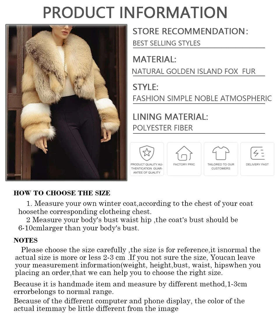 Gina Women's Fur Coat | Genuine Golden Island Fox Fur 5