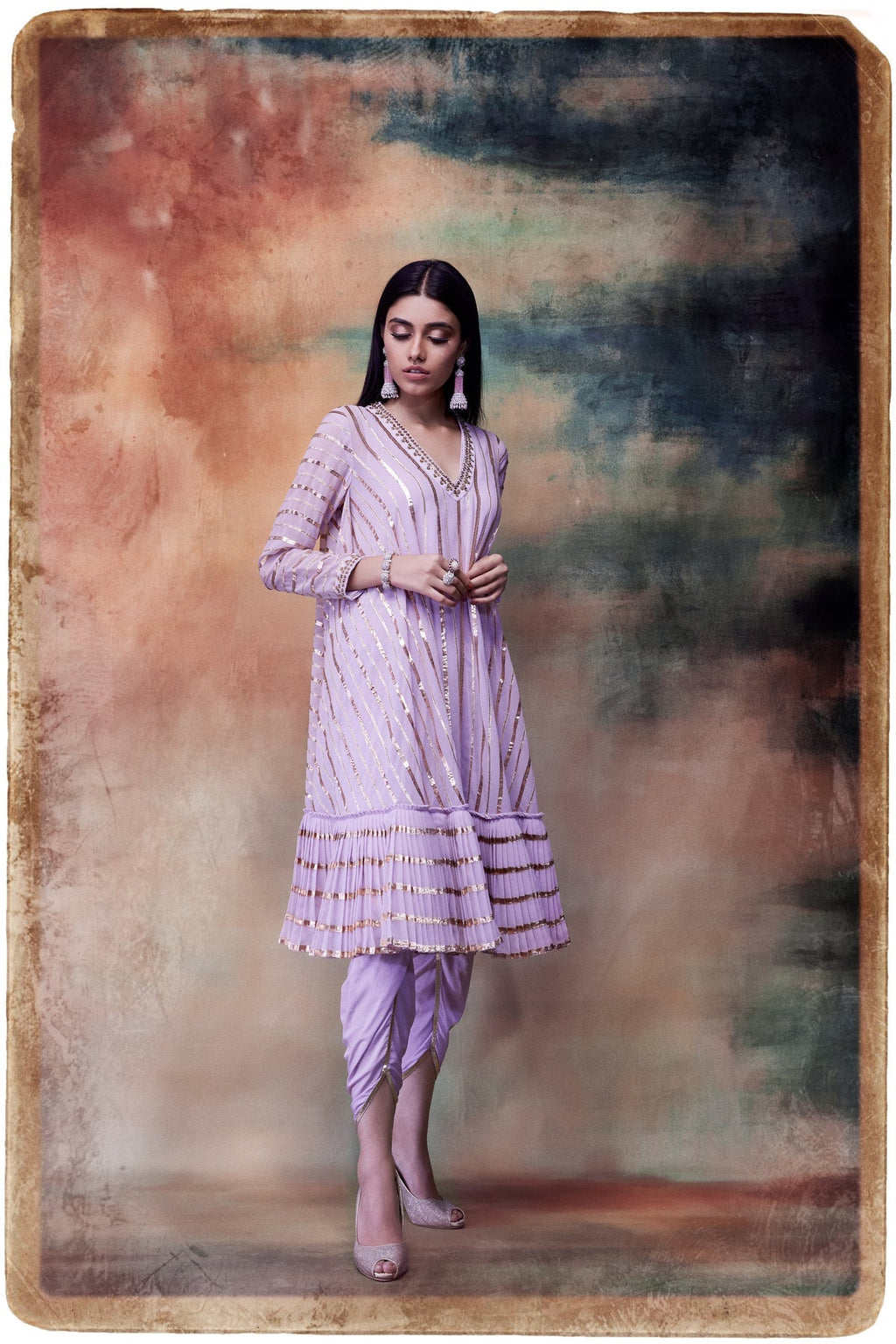 Gota Men's Dhoti Kurta Set | Vertical Stripe Design, A-Line Ghera 0