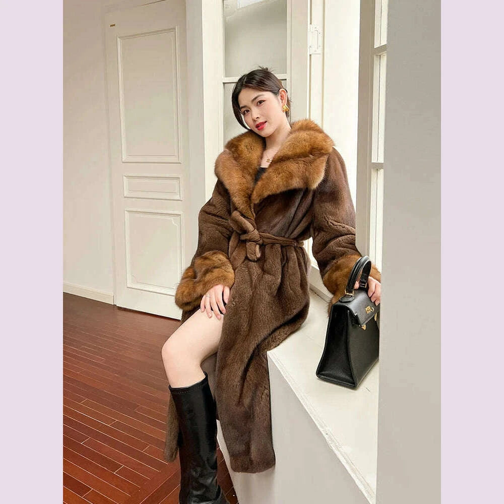 Kara Women's Real Mink Fur Coat | Sable Collar, Winter Fashion 0