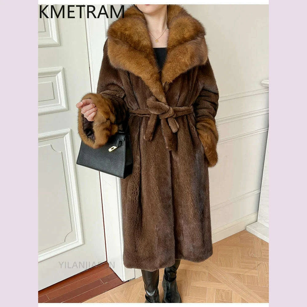 Kara Women's Real Mink Fur Coat | Sable Collar, Winter Fashion 3