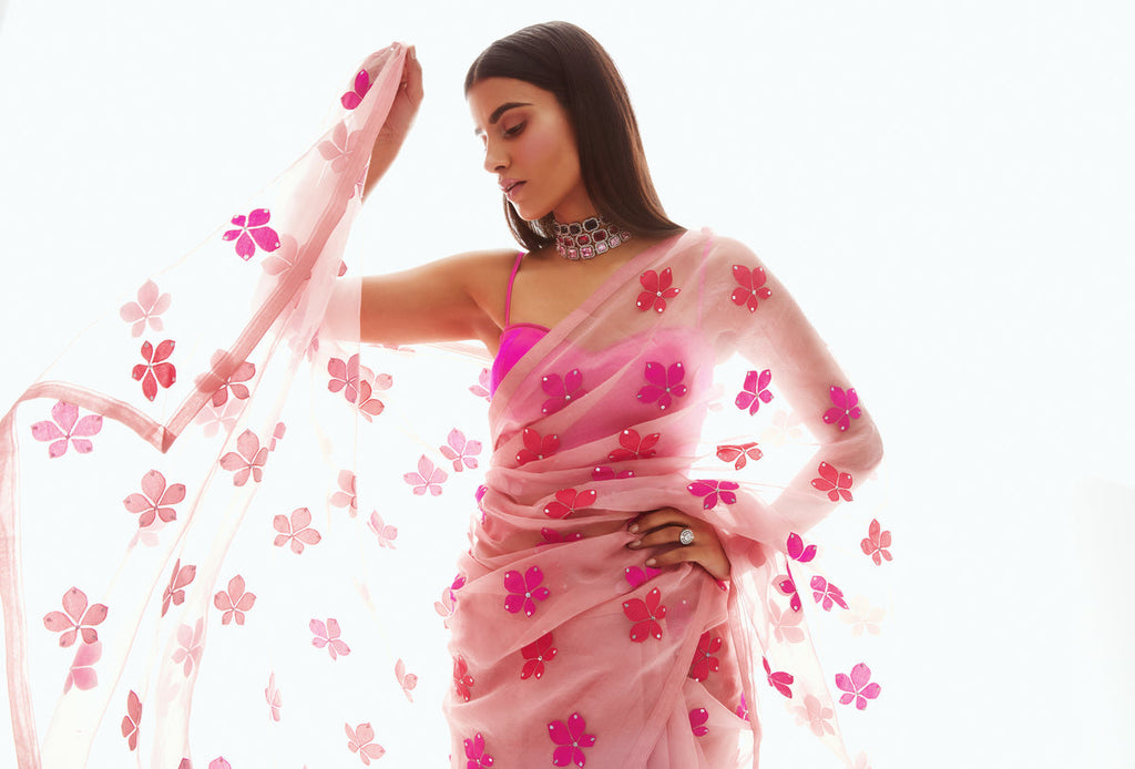 Lara Women's Designer Saree | Hand Embroidered Organza with Applique, Party Wear 1