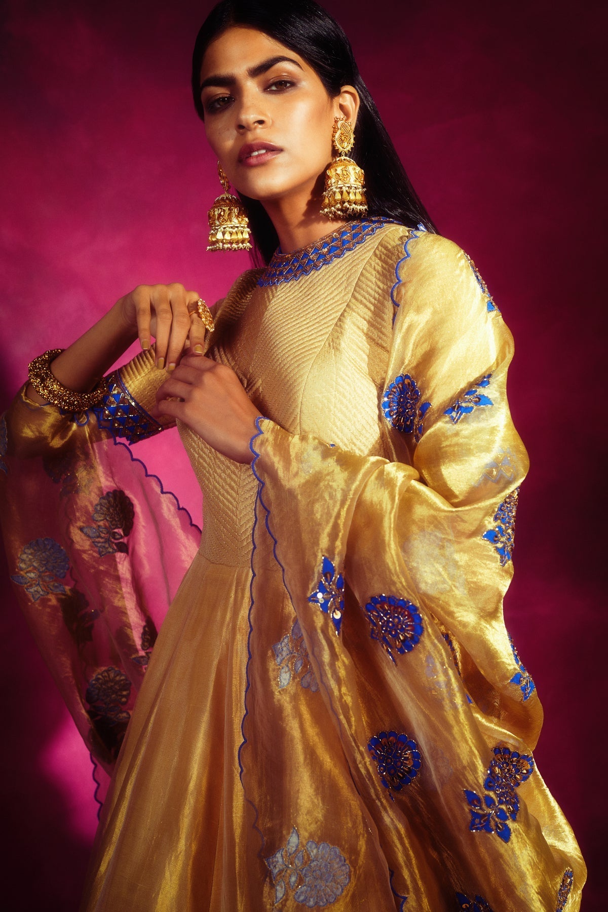 Maya Women's Anarkali Set | Hand Embroidered Mughal Boota 1