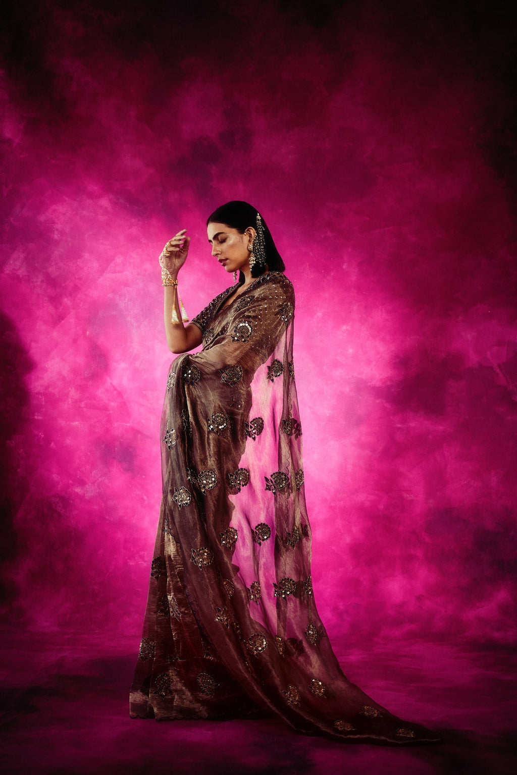 Maya Women's Designer Saree | Hand Embroidered Copper Tissue, Party Wear 2