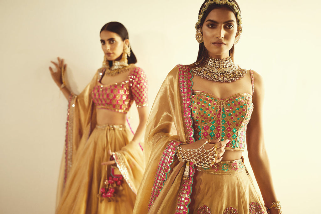 Maya Women's Lehenga Set | Hand Embroidered Gold Tissue 1