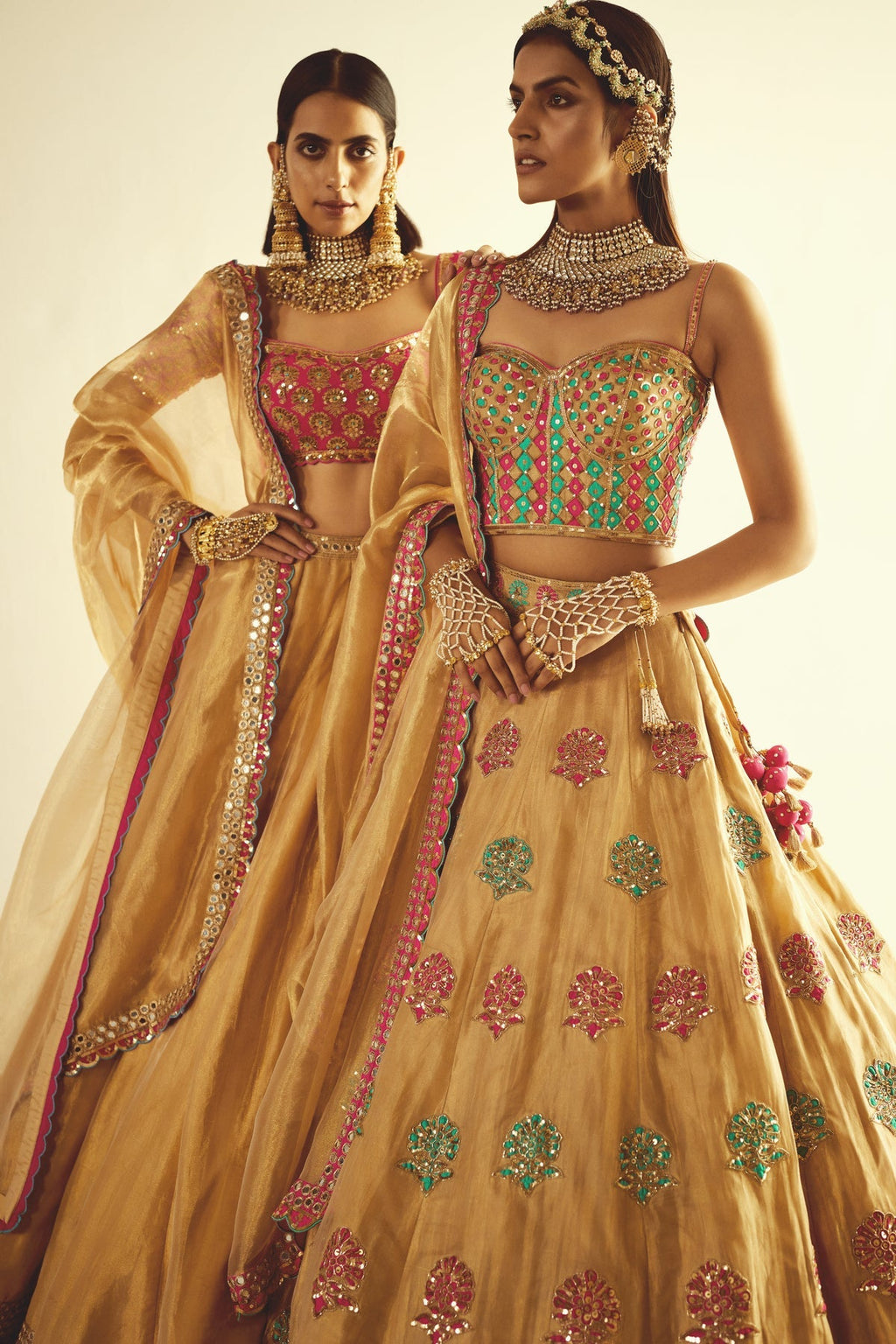 Maya Women's Lehenga Set | Hand Embroidered Gold Tissue 2