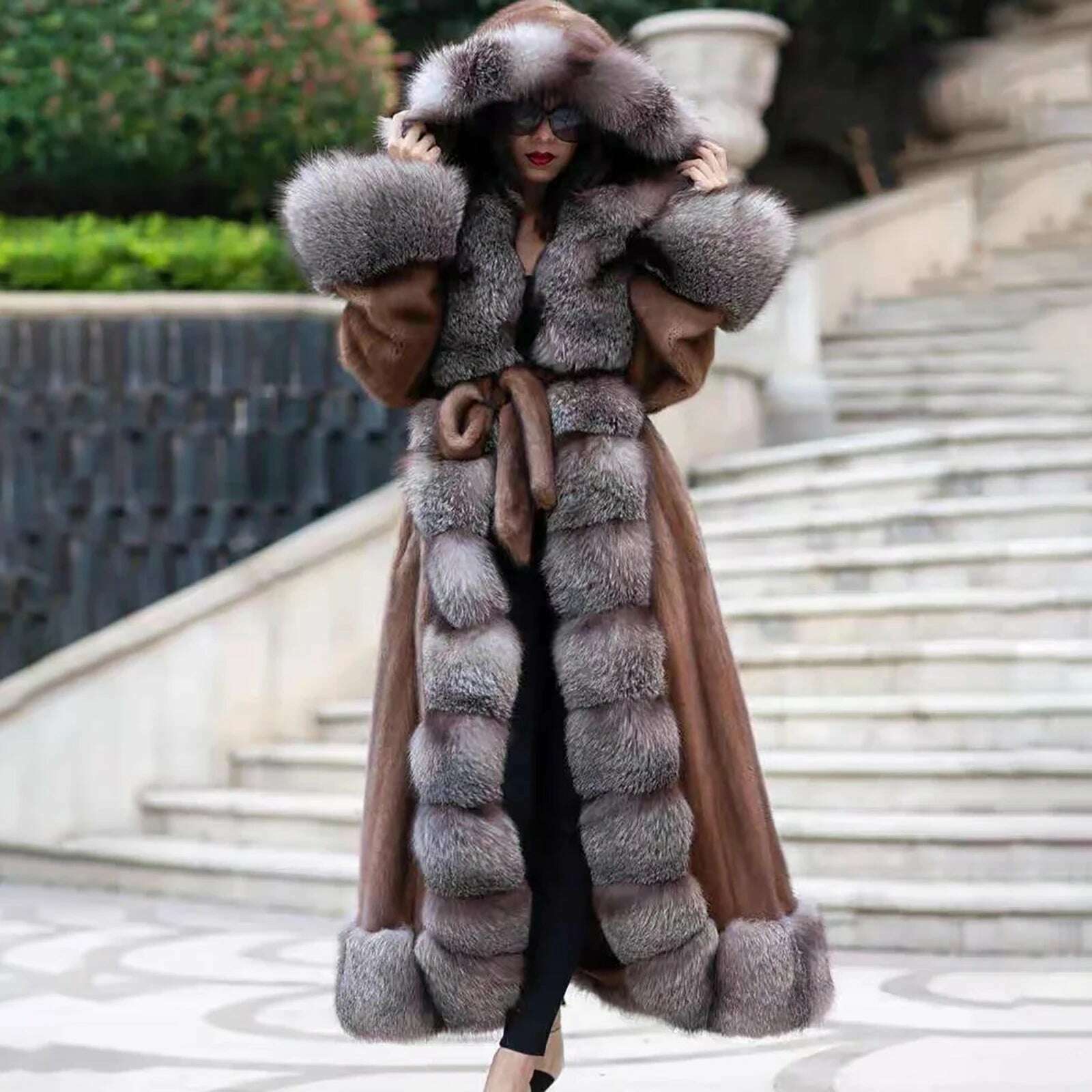 Mila Women's Mink Fur Coat | Genuine Mink with Hood 0