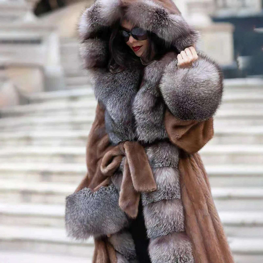 Mila Women's Mink Fur Coat | Genuine Mink with Hood 2