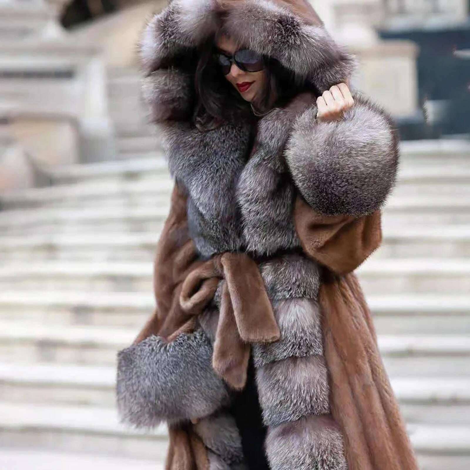Mila Women's Mink Fur Coat | Genuine Mink with Hood 2