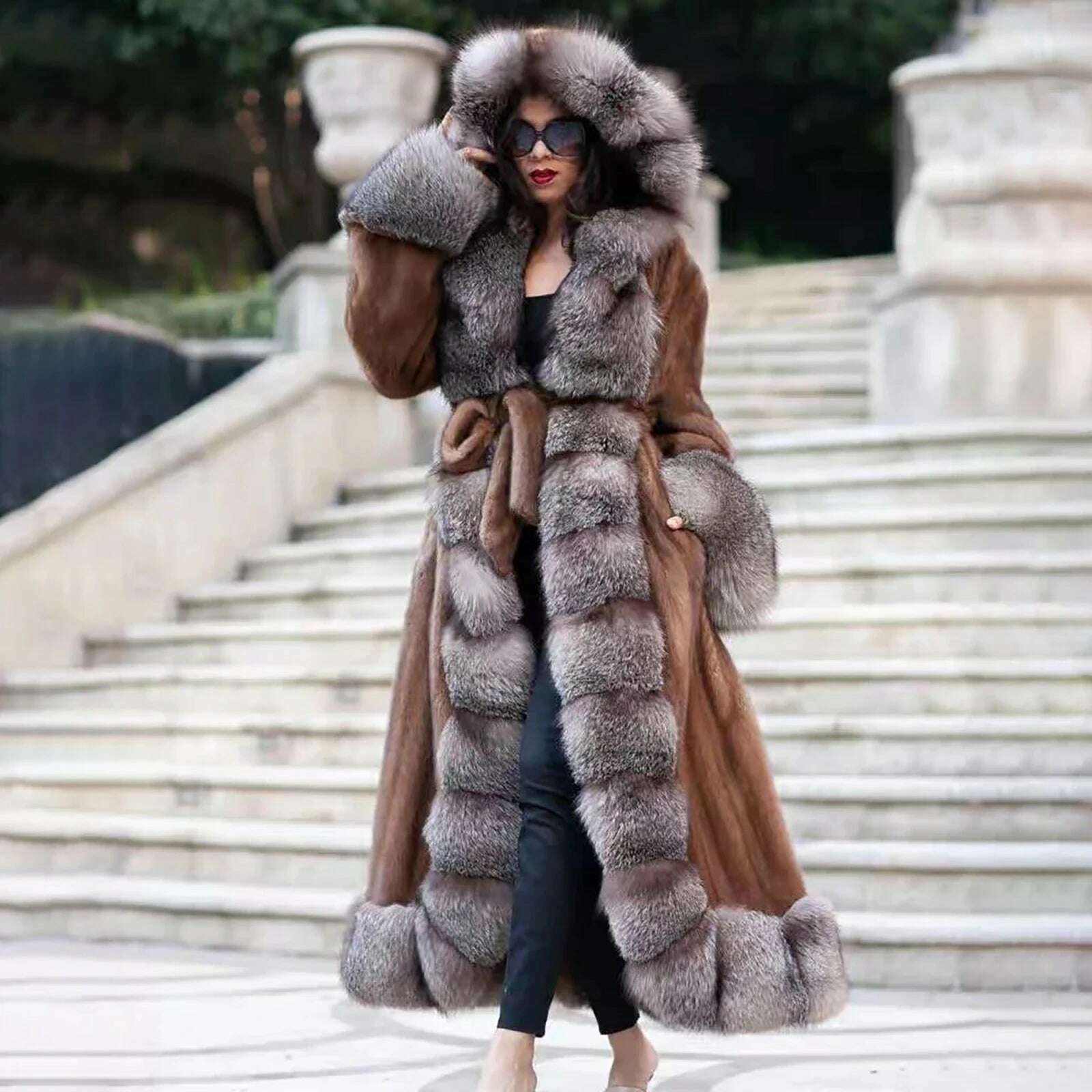Mila Women's Mink Fur Coat | Genuine Mink with Hood 3