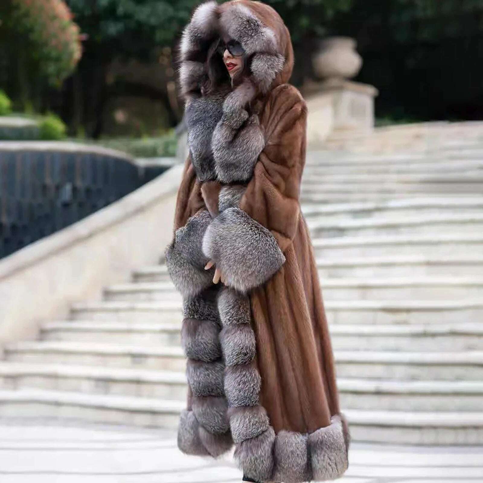 Mila Women's Mink Fur Coat | Genuine Mink with Hood 4