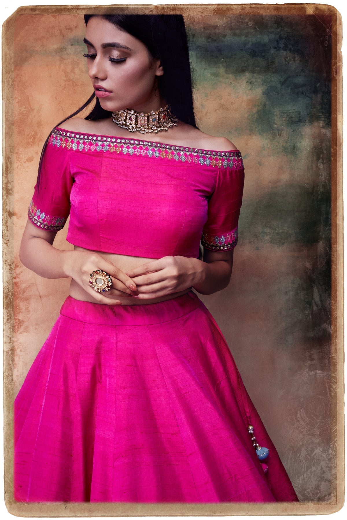 Mira Women's Lehenga Choli | Multi-Color Stripes, Off Shoulder Design 1