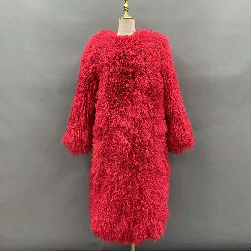 Mira Women's Long Fur Coat | Elegant Mongolia Sheep Fur 3