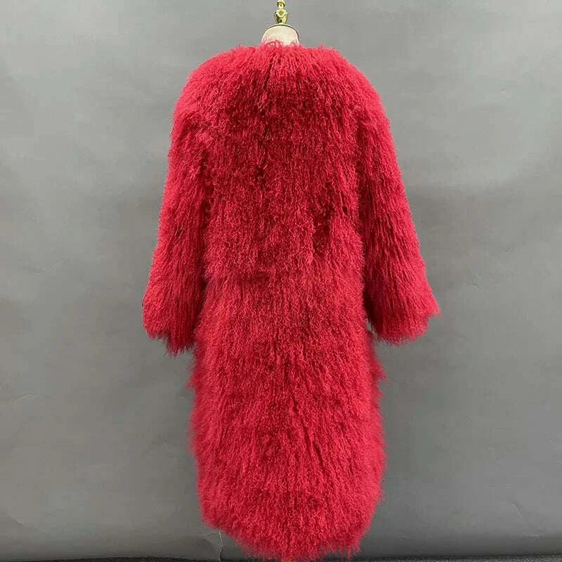 Mira Women's Long Fur Coat | Elegant Mongolia Sheep Fur 4